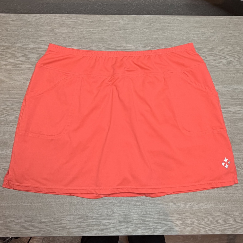 JoFit Skort Skirt Womens XL Coral Golf Tennis Pickleball Pull On Stretch Pocket